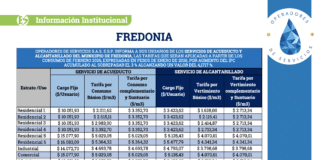 En Fredonia: Operadores de Servicios S.A.S. E.S.P. anuncia actualización de tarifas de acueducto y alcantarillado